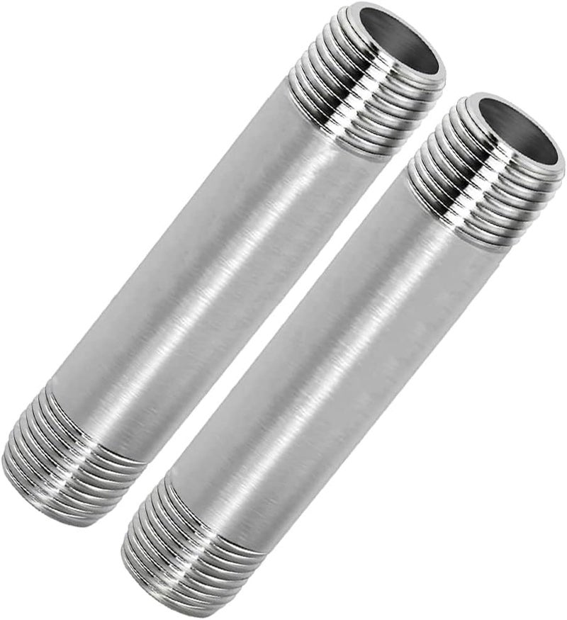 Fitvell 304 Stainless Steel Nipple Pipe Fitting 3/4" NPT X 3/4" NPT Male Thread Cast Pipe Fittings 4" 100mm Length Pack of 2 - Image 1